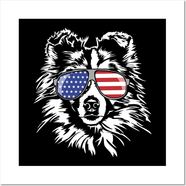 Funny Proud Shetland Sheepdog Sheltie American Flag sunglasses Wall Art by wilsigns